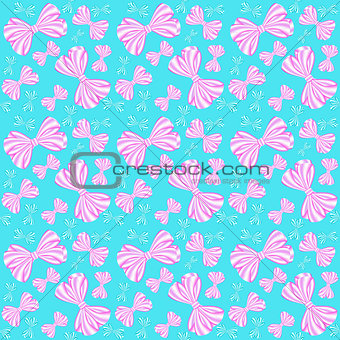 Seamless pattern with pink and blue bows from striped ribbons