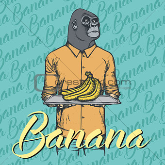 Vector gorilla with bananas illustration