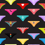 Multicolored Briefs, Pants Collection Seamless Pattern Background. Vector Illustration