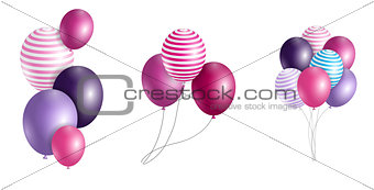 Group of Colour Glossy Helium Balloons Isolated on Transperent  Background. Set of  Balloons and Flags for Birthday, Anniversary, Celebration  Party Decorations. Vector Illustration