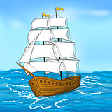 vintage sailing ship at sea and the sky
