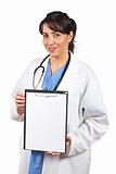 Female doctor showing a blank clipboard