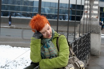 red-haired sad, lonely woman in depression and bad feelings