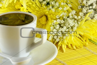 morning cup of coffee with flowers