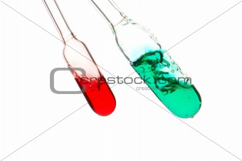 retorts with coloured liquids