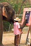 Asian elephant painting own image in Thailand