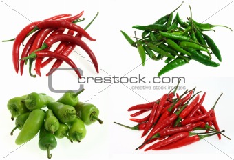 red hot, green and red bird eye, bullet chilli peppers