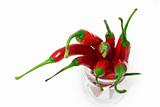 bunch of fresh red hot chilli pepper in a glass jar