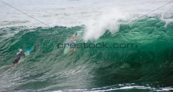 Dive Under Big Surf Wave