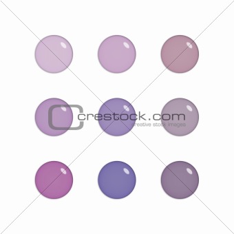 Nine glass orbs in purple colours