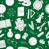 Back to school seamless pattern, hand drawing, doodle style. Stationery endless background. Education Line repeating texture. Vector illustration.