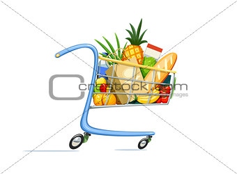 Shopping cart with foodstuff.