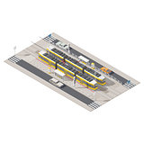 Tram station located in the middle of the street isometric icon set