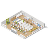 Grocery supermarket in a section inside an isometric icon set