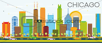 Chicago Skyline with Color Buildings.