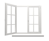 Window frame with one open and one closed flap