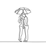 Romantic young couple kissing under umbrella