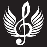White treble clef with wings. Vector illustration