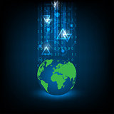 World system on dark blue background.
