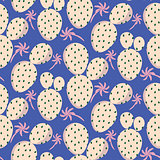 Cactuses pink vector seamless blue pattern. Abstract desert nature textile print.