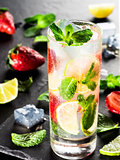 lemonade with strawberries, lime and mint
