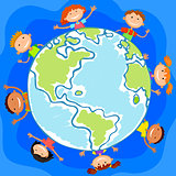 The world children in a circle kids smile white background