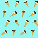 Cute pattern with ice cream in waffle cones