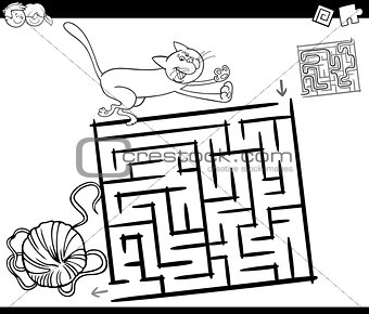 maze with cat and wool coloring page