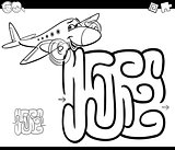 maze with plane coloring page