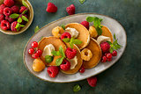 Homemade pancakes with raspberries