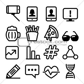 Web line icons, Website navigation flat design icon collection - technology, selfie, food, medical designs