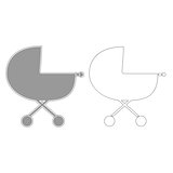Baby carriage  grey set  icon .