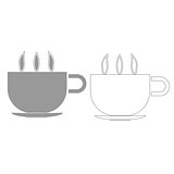 Cup with hot tea or coffee  grey set  icon .