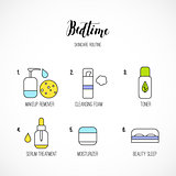 Vector line art night time skincare routine icons