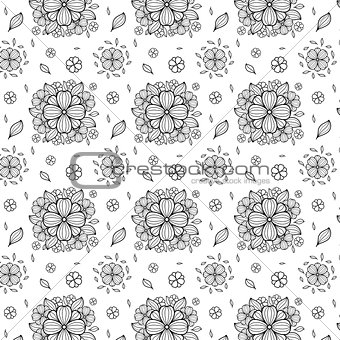 Vector black and white flower seamless pattern.