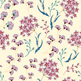 Cute Floral pattern in the small flower. Motifs scattered random. Ditsy print. Seamless vector texture. Printing with small colorful flowers. Pink blue plants on white background.