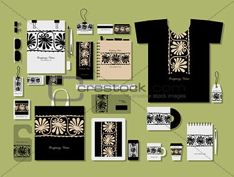 Corporate flat mock-up template, floral mandala design