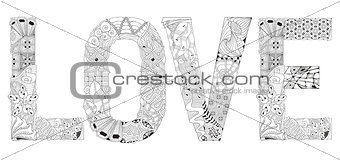 Word love for coloring. Vector decorative zentangle object