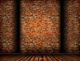 3D interior with a grunge brick wall