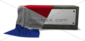 stone socket with blank sign and flag of france - 3d rendering