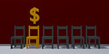 dollar symbol and row of chairs - 3d rendering