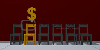 dollar symbol and row of chairs - 3d rendering