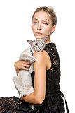 Beautiful girl with oriental siam cat