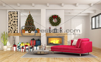 Living room with christmas decorations