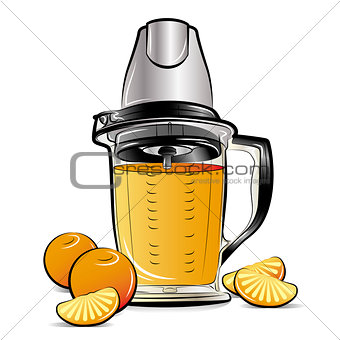 Drawing color kitchen blender with Orange juice