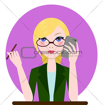 Support manager woman icon. Vector cartoon flat illustration