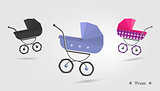 Baby stroller Isolated on white background. Cartoon pram illustrated. Trendy style for graphic design, Web site, social media, user interface, mobile app.