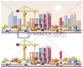 Vector low poly construction site