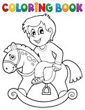 Coloring book boy on rocking horse