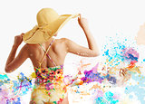 Girl with swimsuit with splash colorful effect